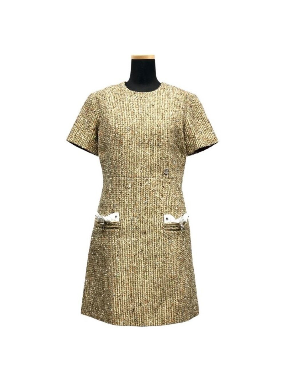 Louis Vuitton Tweed Dress Top Short Sleeve LV Logo Gold Multi 34